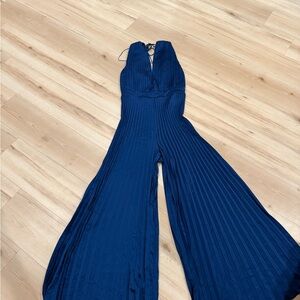 Abercrombie & Fitch Blue Halter Jumpsuit with Wide-Leg Design